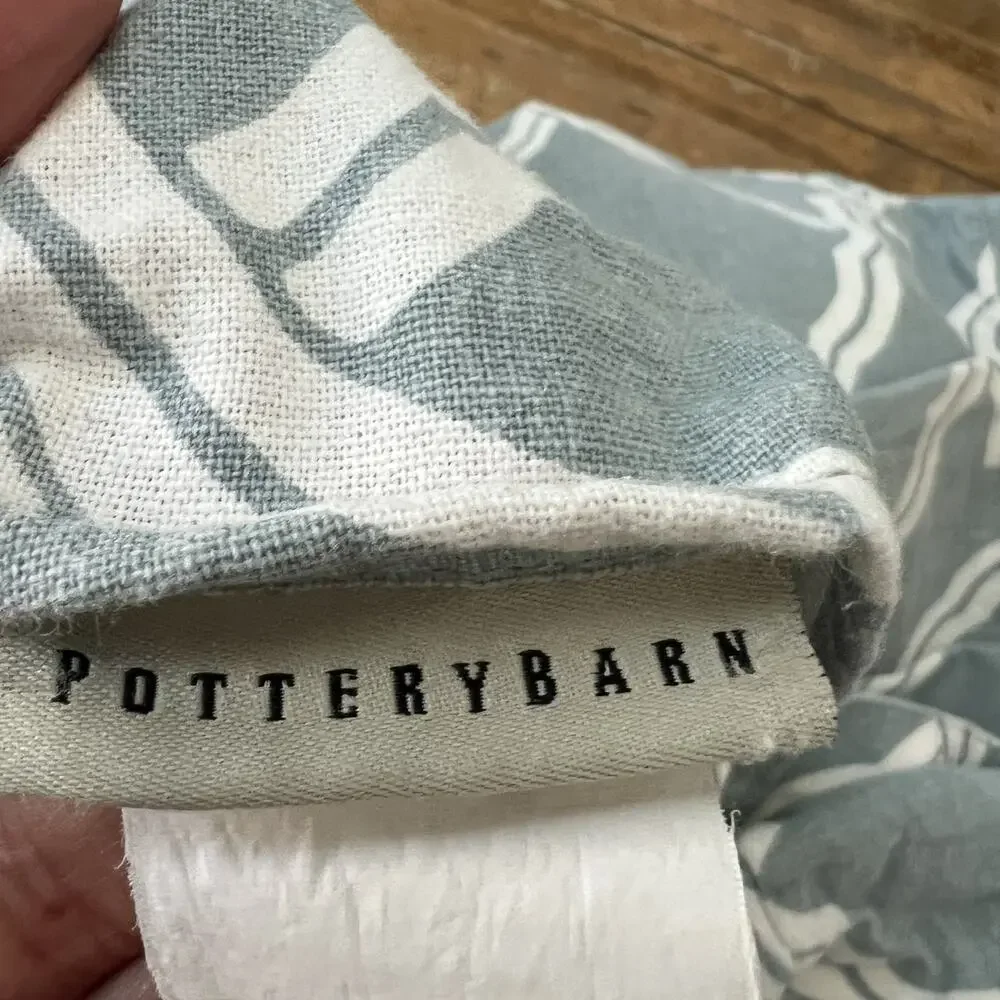 Pottery Barn Duvet Cover King Kendra Trellis Pattern Blue & White Linen Cotton
